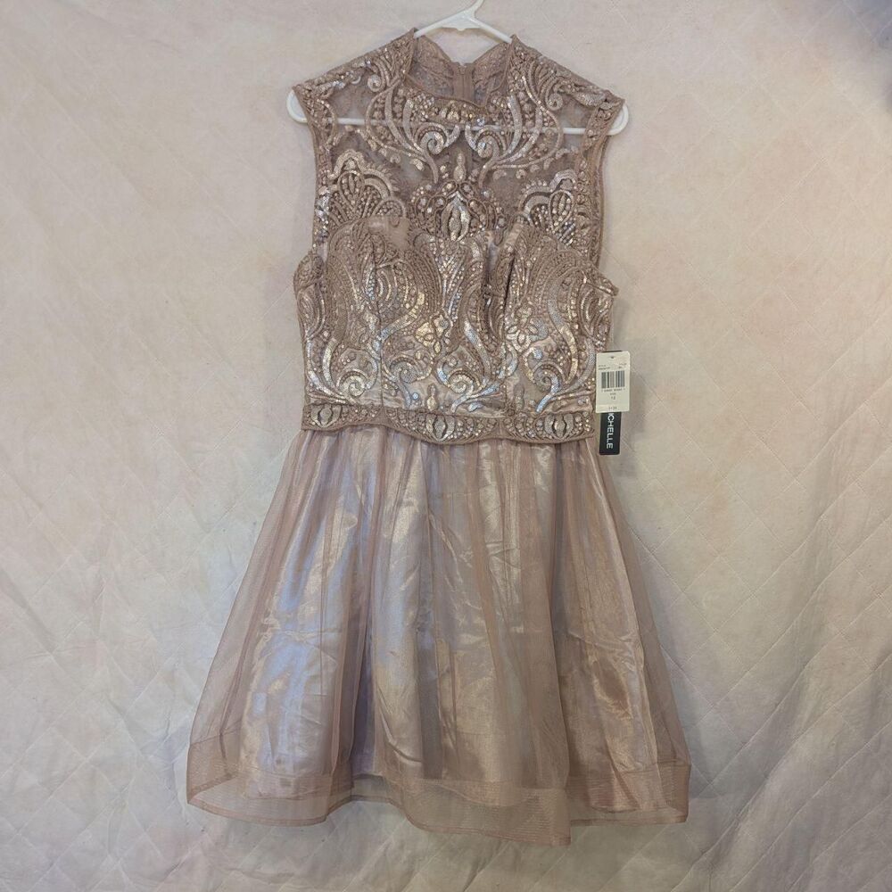 My Michelle Champagne Sequin Formal Mini Dress Size 13